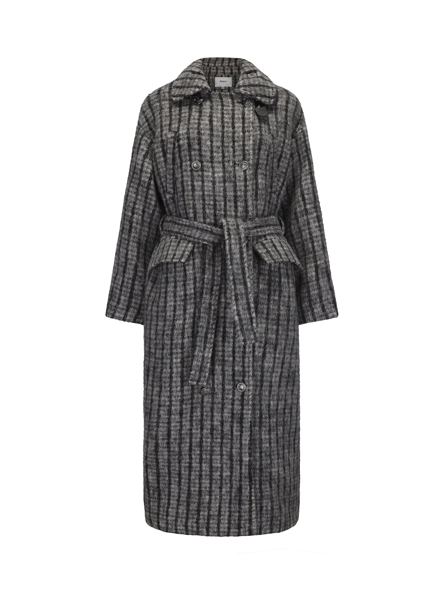 Double Breasted Wool Blend Coat In Grey And Yellow