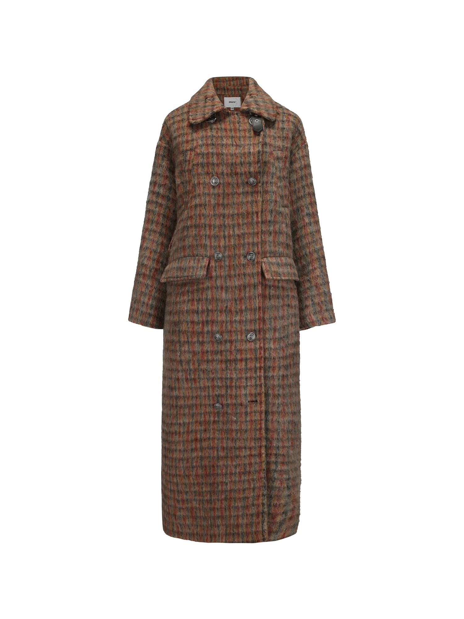 Double Breasted Wool Blend Coat In Grey And Yellow