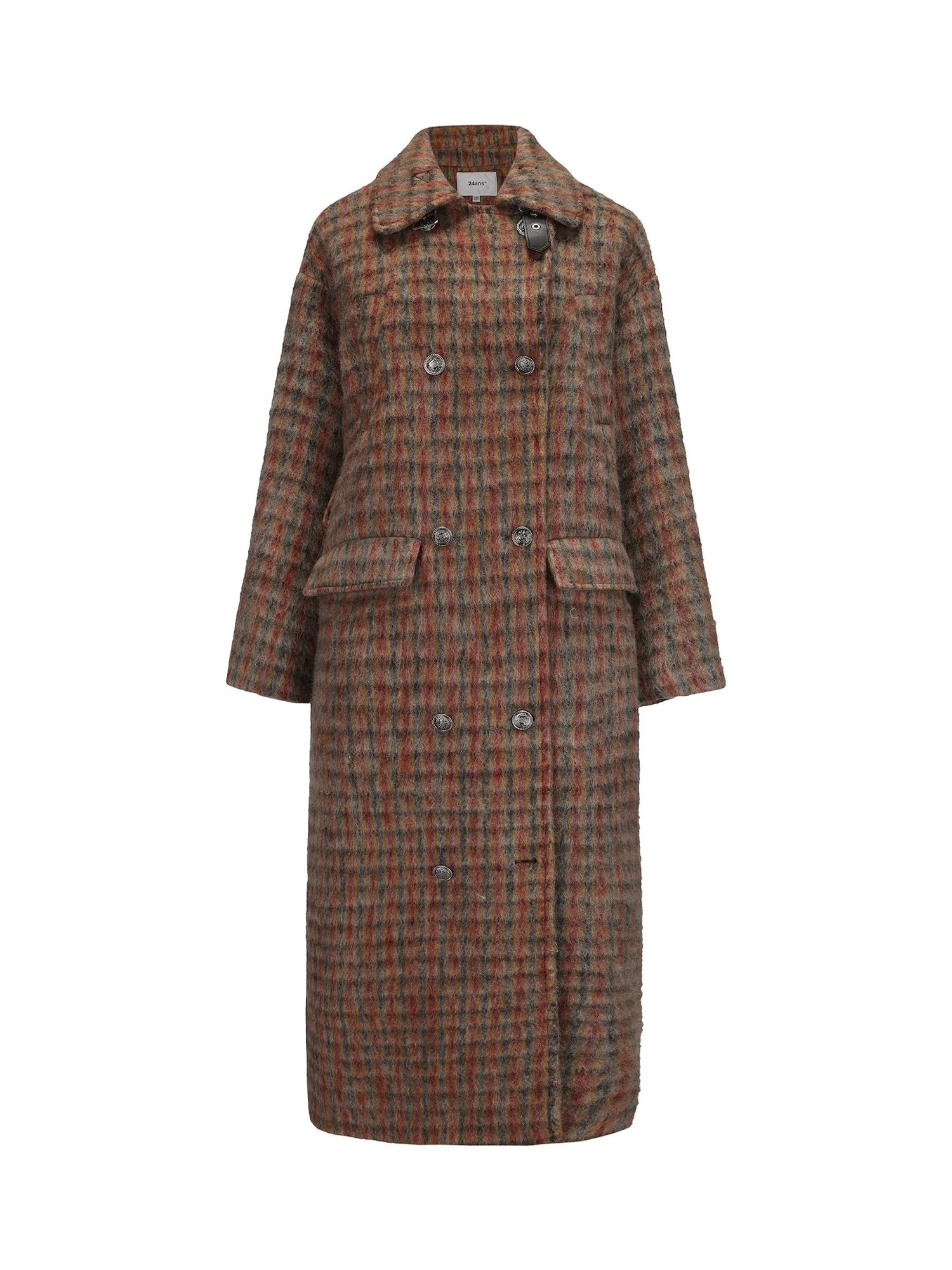 Double Breasted Wool Blend Coat In Grey And Yellow
