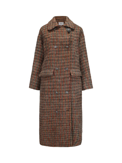 Double Breasted Wool Blend Coat In Grey And Yellow