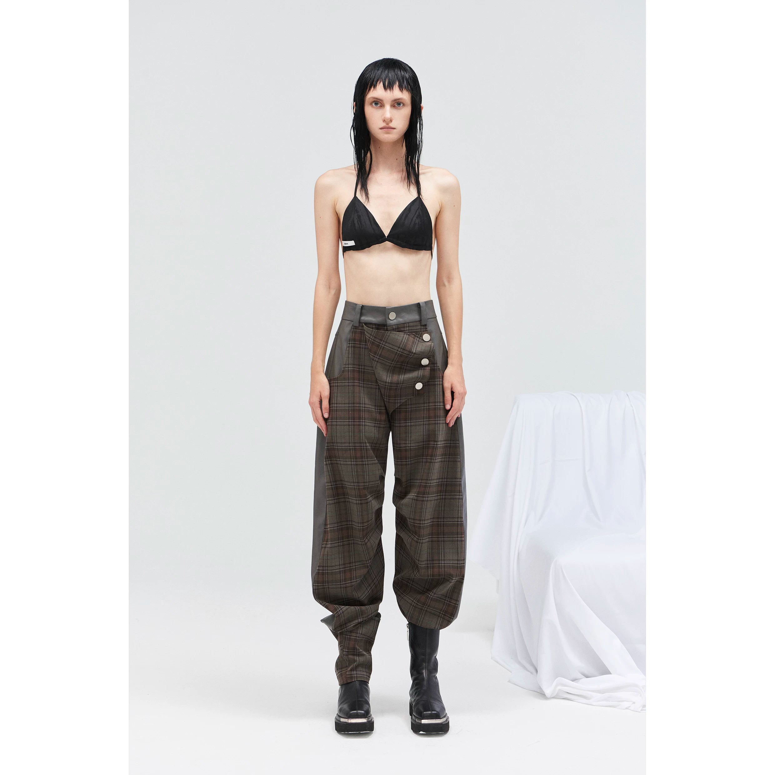24ans Double Stitch Colorblock Boot Cut Pantalettes 2024 Autumn-1