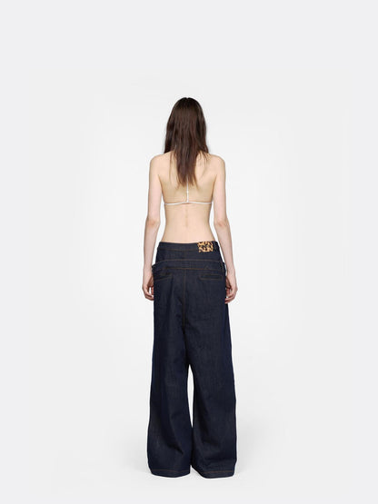 24ans Double Waist Drop Crotch Embroidered Jeans