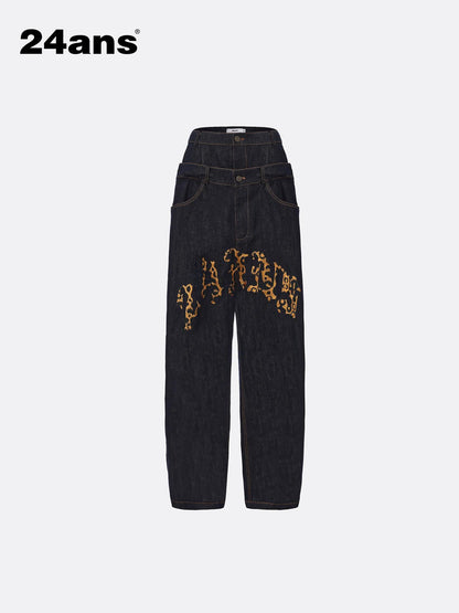 24ans Double Waist Drop Crotch Embroidered Jeans