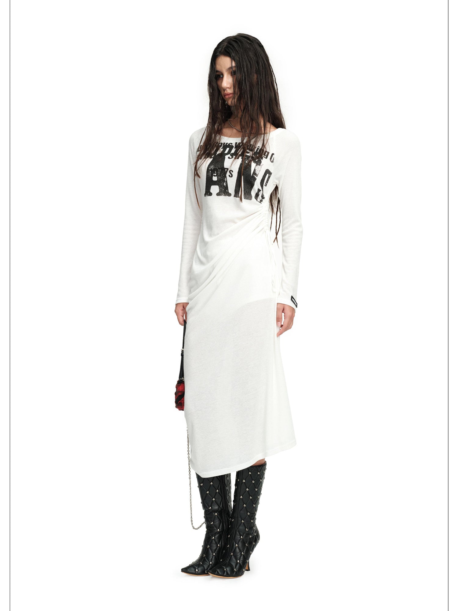 24ans Draped Neckline Chain Detail Dress