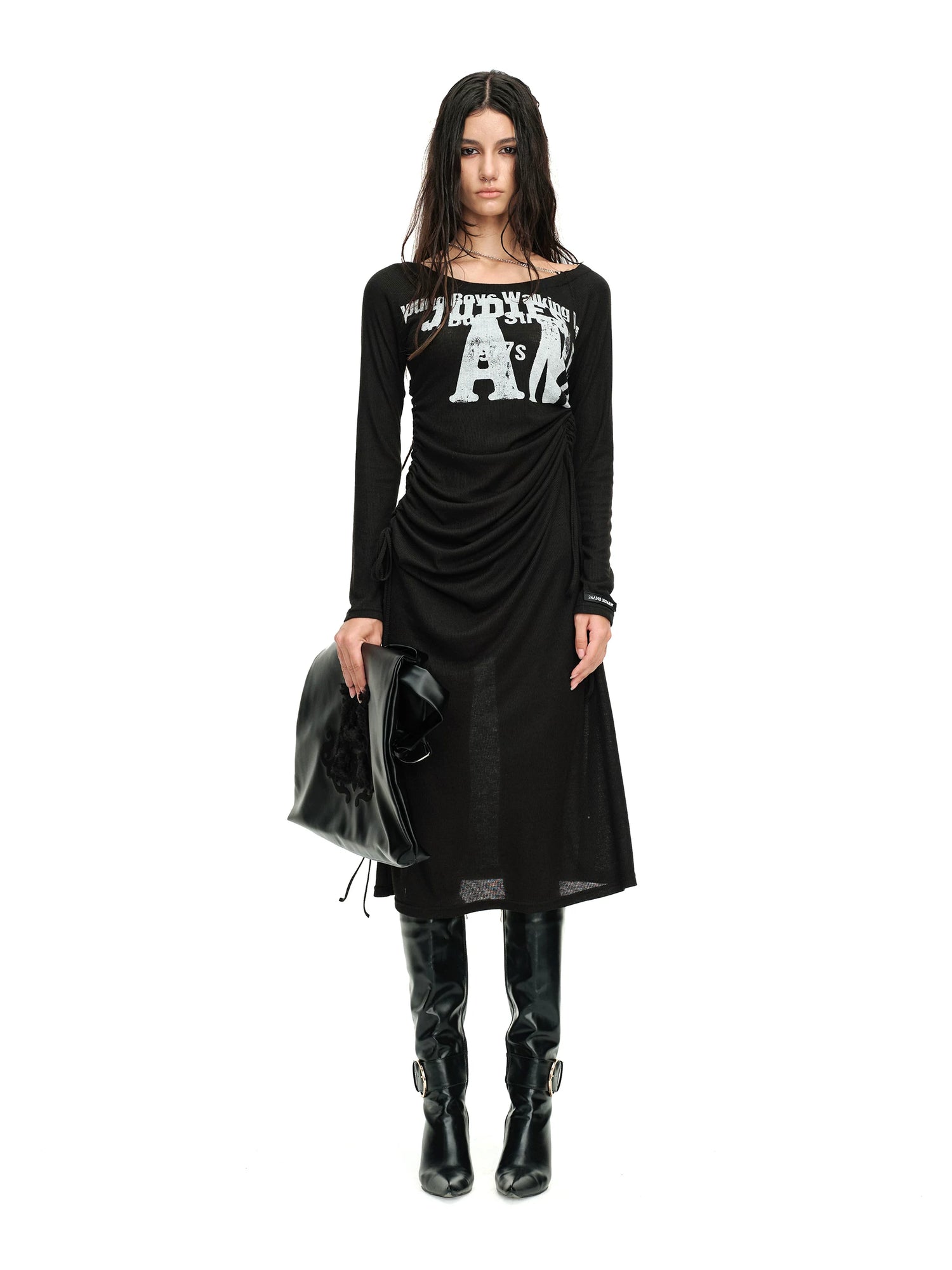 24ans Draped Neckline Chain Detail Dress-1