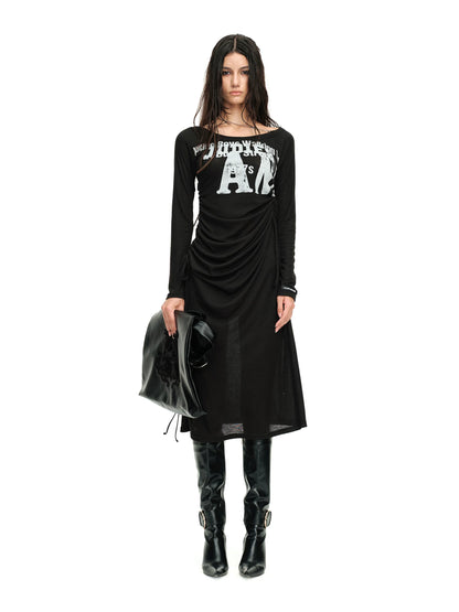 24ans Draped Neckline Chain Detail Dress-1