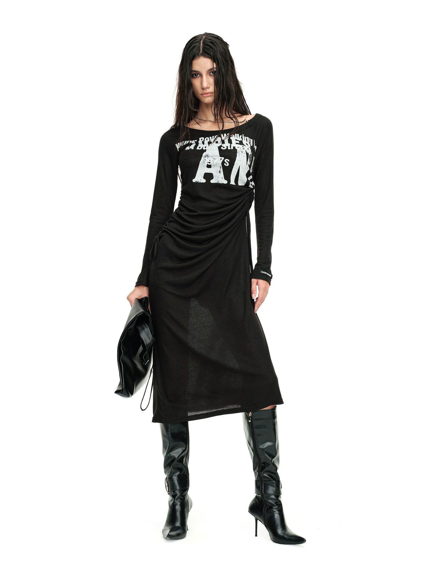 24ans Draped Neckline Chain Detail Dress-2