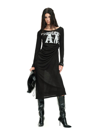 24ans Draped Neckline Chain Detail Dress-2