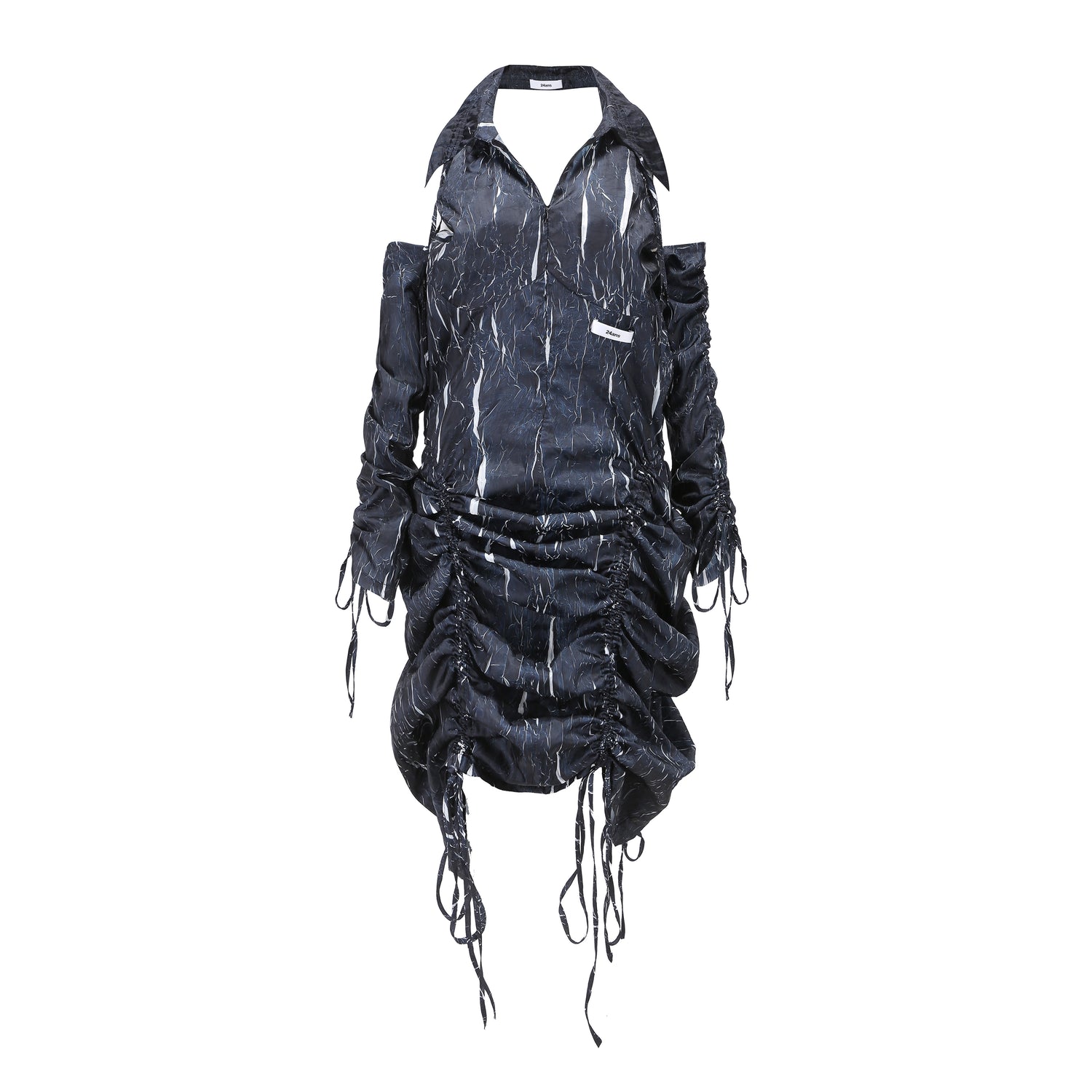 24ans Drawstring Texture Dress Ltd Edition  V-Neck T-Shirt Long Sleeve MISSTT