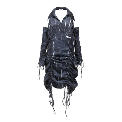 24ans Drawstring Texture Dress Ltd Edition  V-Neck T-Shirt Long Sleeve MISSTT