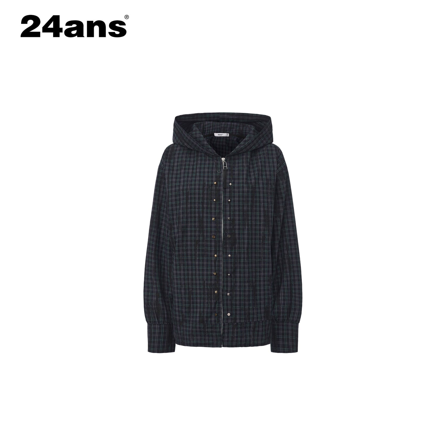 24ans_Durable_Cotton_Punk_Loose_Hooded_Plaid_Unisex_Long_Sleeve_Shirts_MISSTT