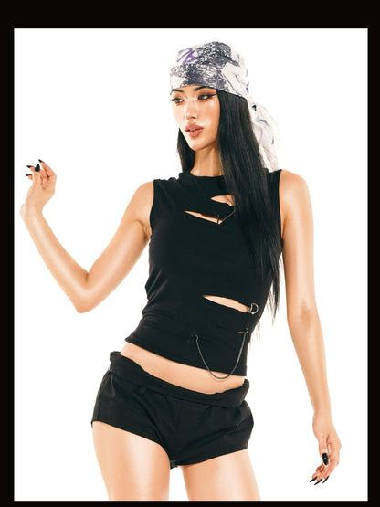 24ans Edgy Distressed Chain Racerback Women&