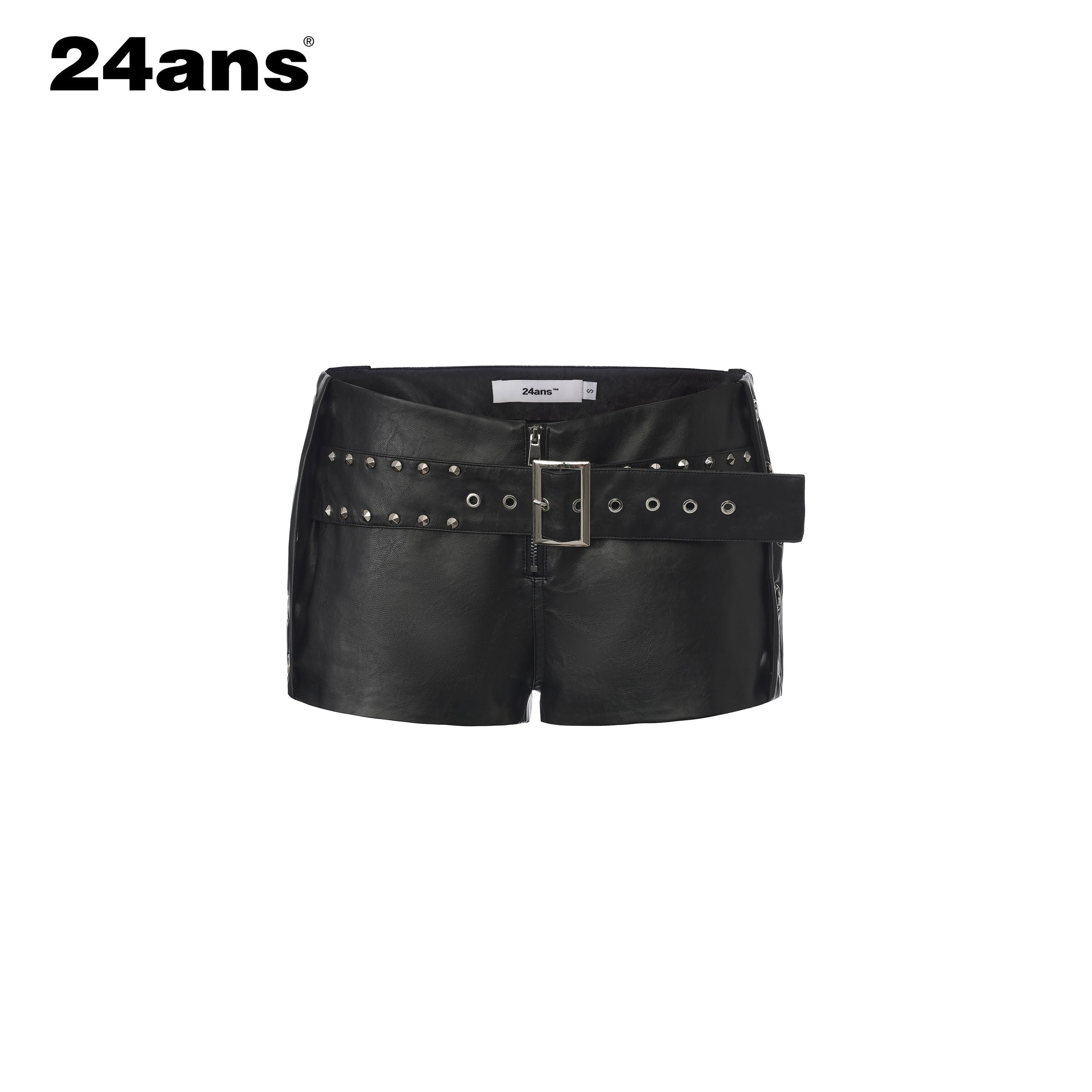 24ans Edgy Studded Pu Lace Up Natural Waist Zip Front Women Grunge Hot Pants
