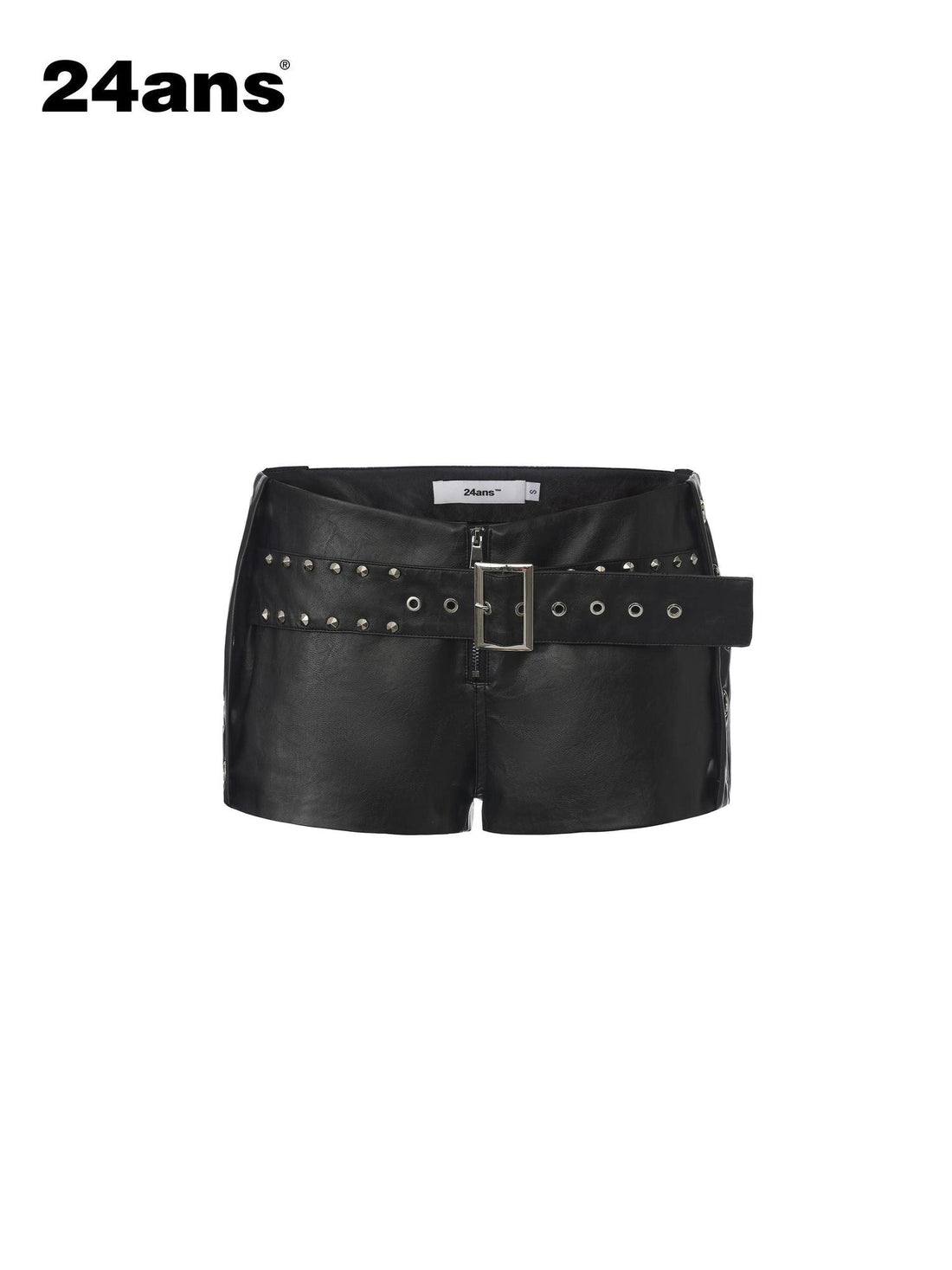 24ans Edgy Studded Pu Lace Up Natural Waist Zip Front Women Grunge Hot Pants
