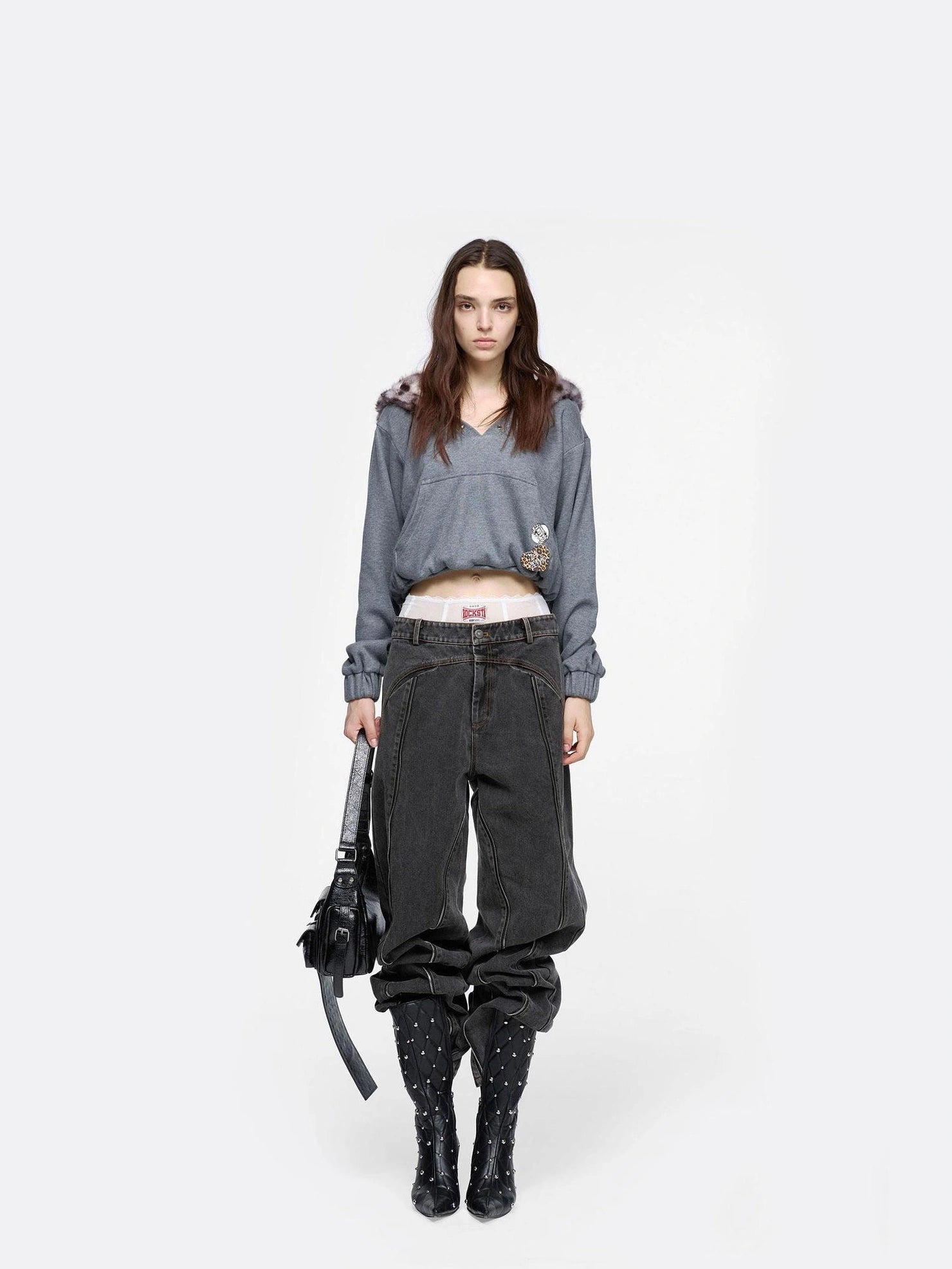 24ans Embroidered Badge Hooded Sweatshirt With Leopard Print Hoodies/Sweatshirt