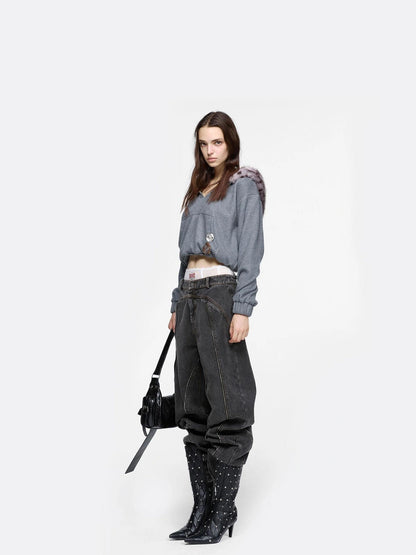 24ans Embroidered Badge Hooded Sweatshirt With Leopard Print Hoodies/Sweatshirt