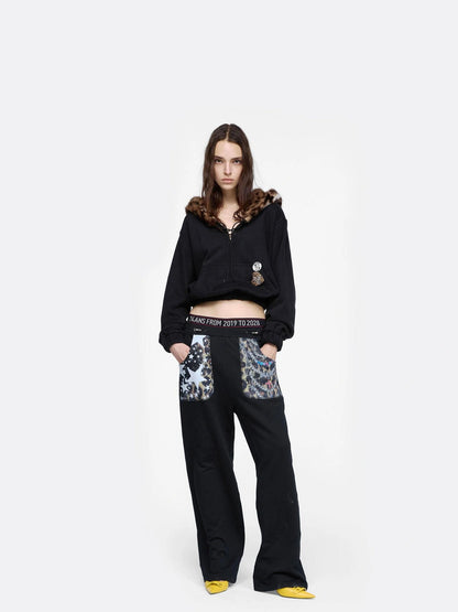 24ans Embroidered Badge Hooded Sweatshirt With Leopard Print Hoodies/Sweatshirt