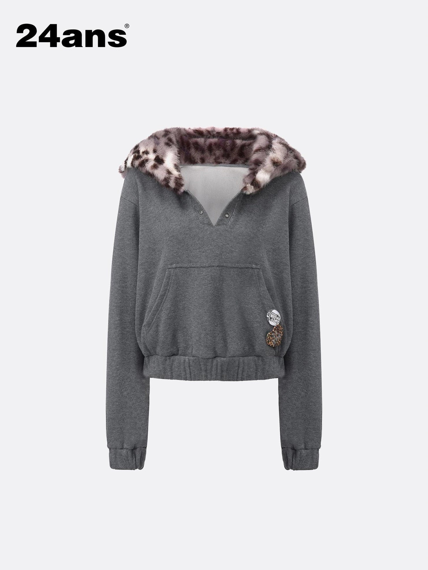 24ans Embroidered Badge Hooded Sweatshirt With Leopard Print Hoodies/Sweatshirt