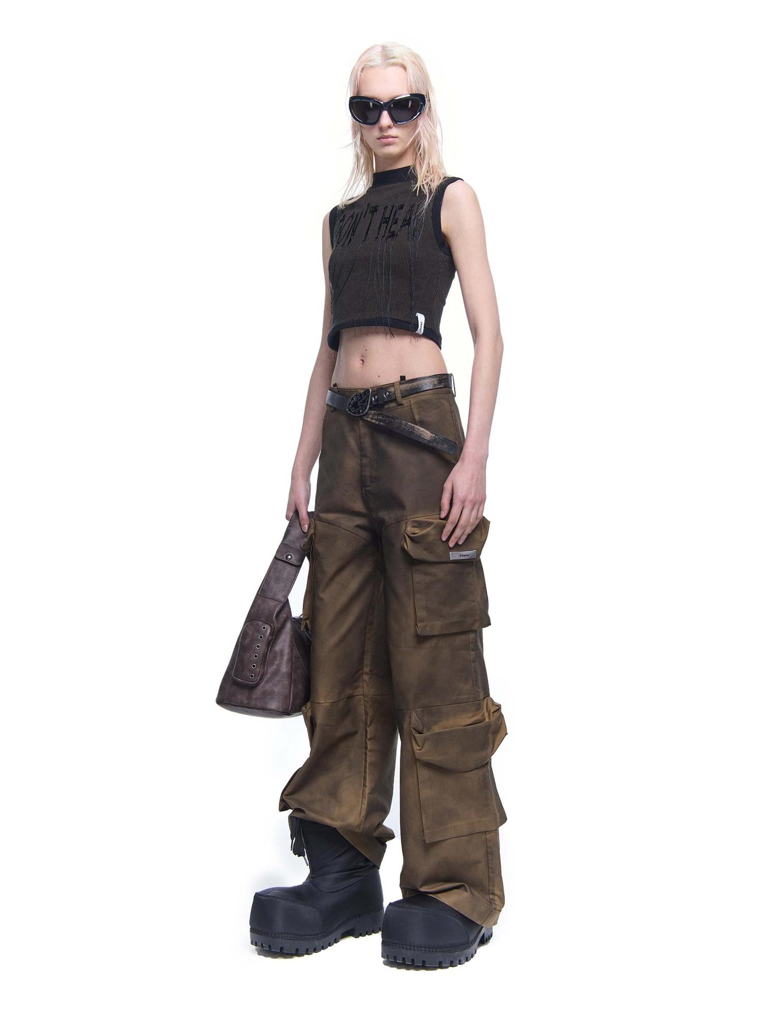 24ans Embroidered Fringe Knit Vest Sleeveless Colorblock