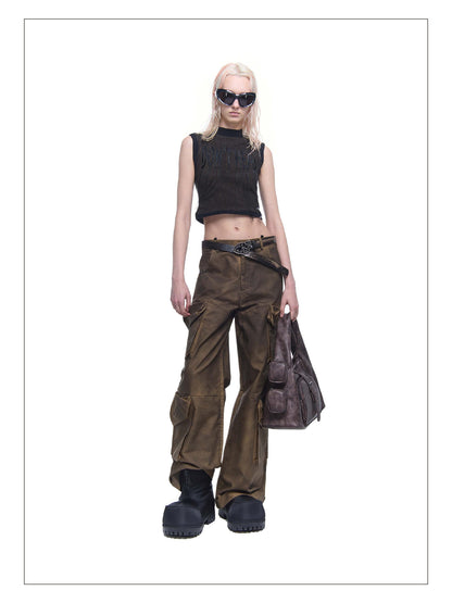 24ans Embroidered Fringe Knit Vest Sleeveless Colorblock