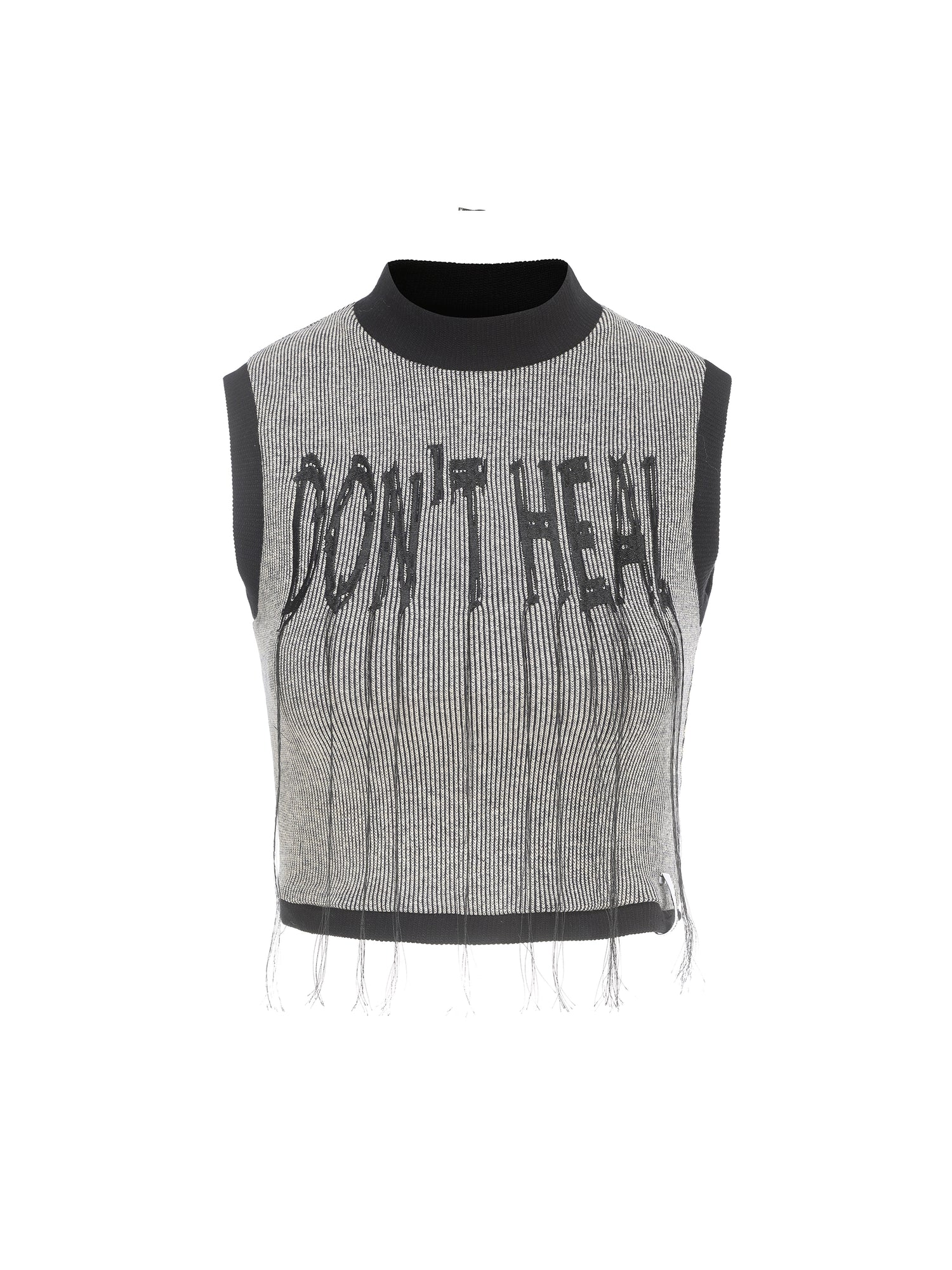 24ans Embroidered Fringe Knit Vest Sleeveless Colorblock MISSTT