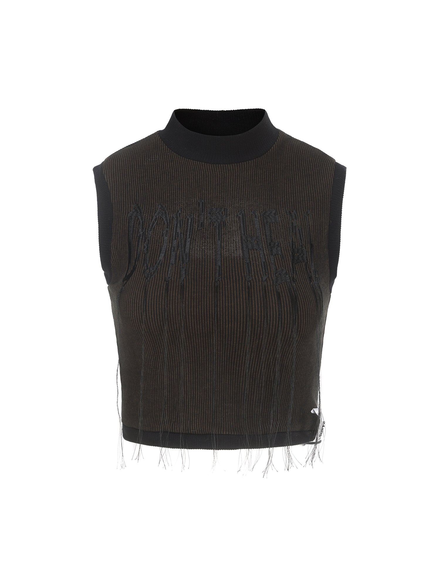 24ans Embroidered Fringe Knit Vest Sleeveless Colorblock MISSTT
