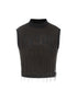 24ans Embroidered Fringe Knit Vest Sleeveless Colorblock MISSTT