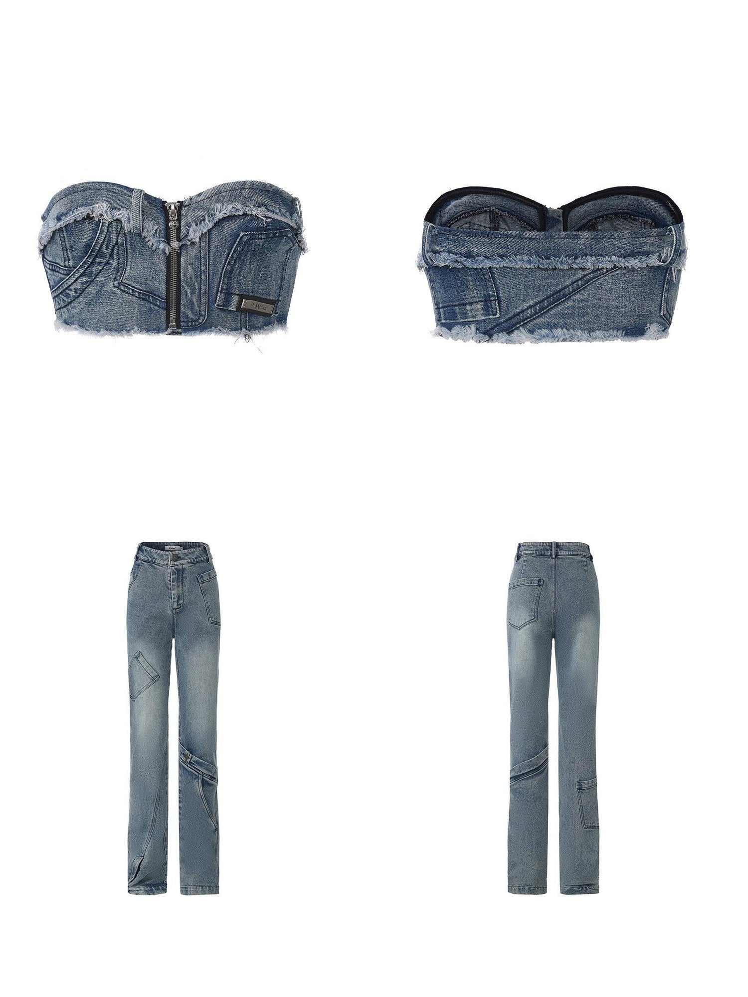24ans Enzyme Stonewash Frayed Hem Zipper High Waist Women&