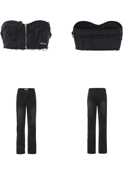 24ans Enzyme Stonewash Frayed Hem Zipper High Waist Women&