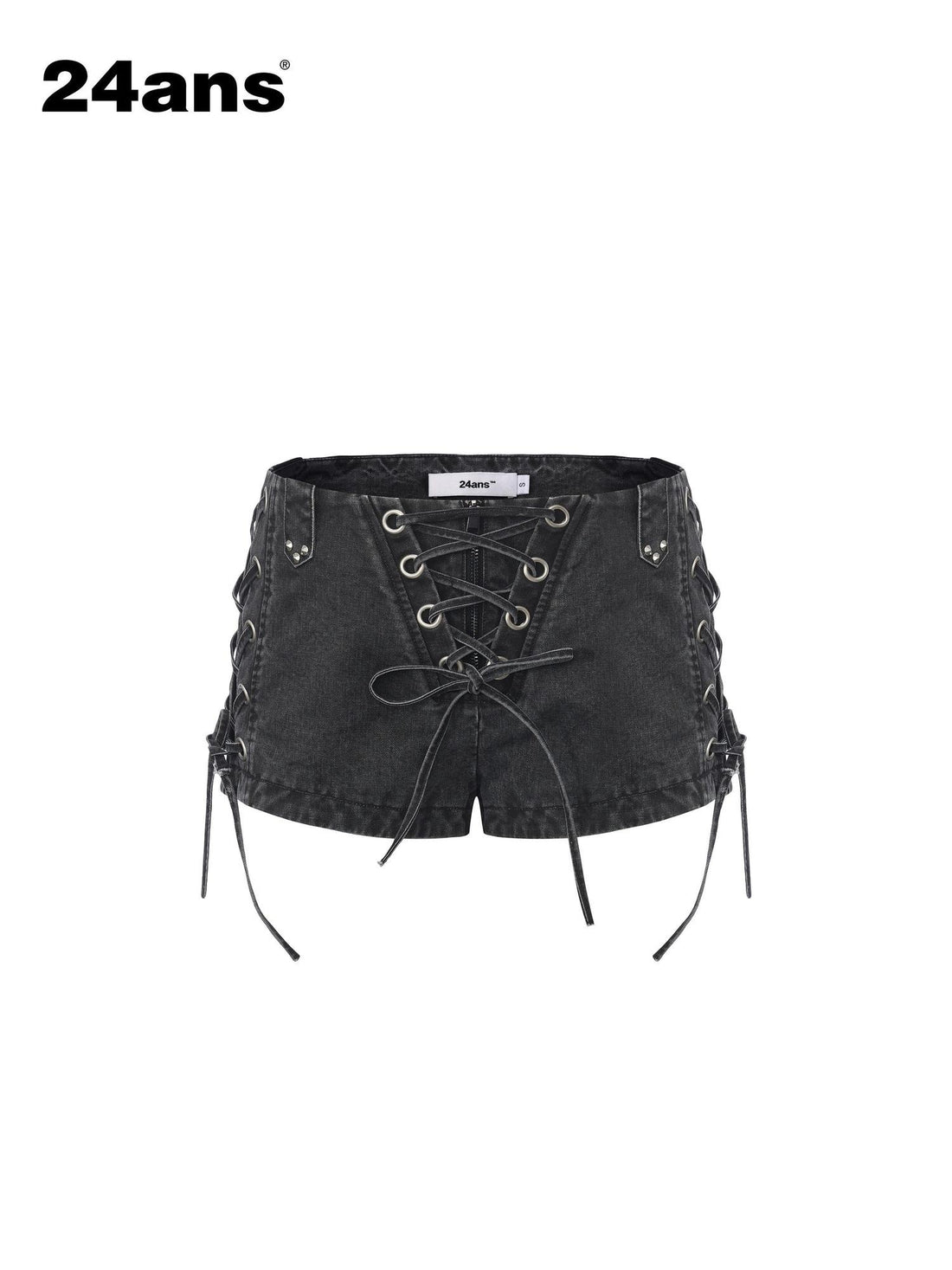 24ans Enzyme Wash Drawstring Slim Natural Waist Women Cotton Stretch Denim Shorts