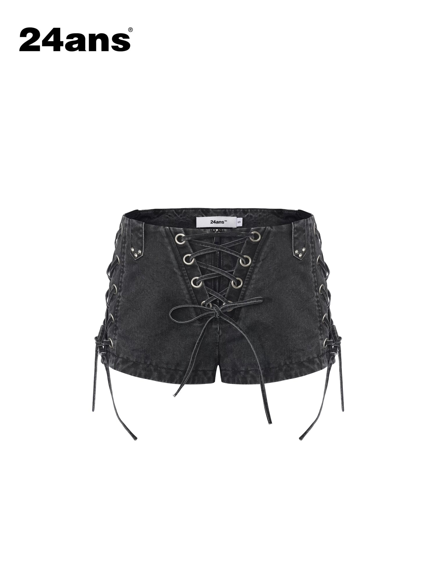 24ans Enzyme Wash Drawstring Slim Natural Waist Women Cotton Stretch Denim Shorts-1