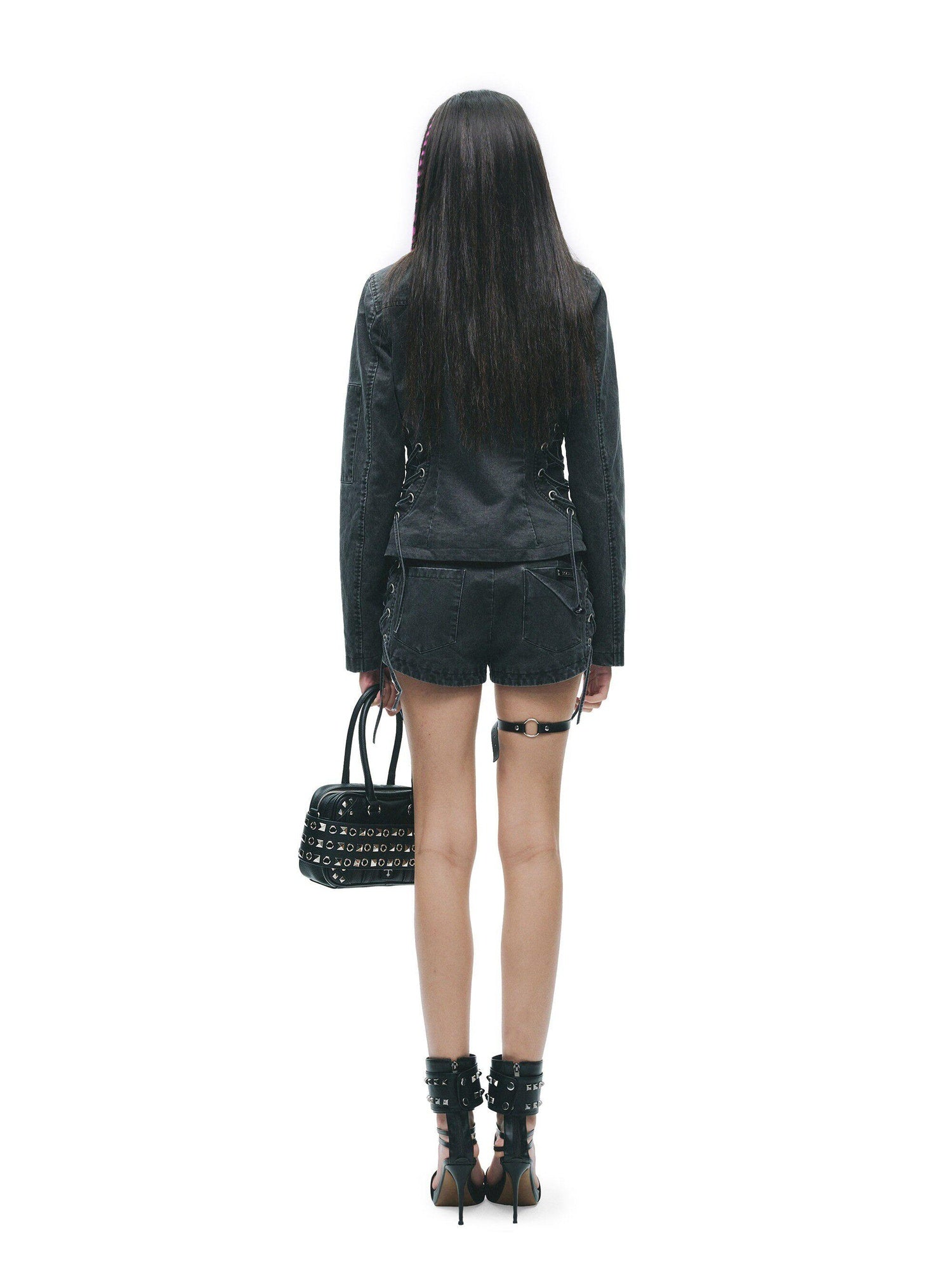 24ans Enzyme Wash Drawstring Slim Natural Waist Women Cotton Stretch Denim Shorts