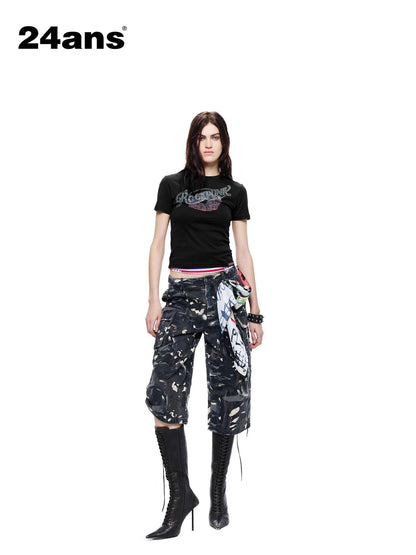 24ans Enzyme Washed Hand Distressed Custom Camo Women&
