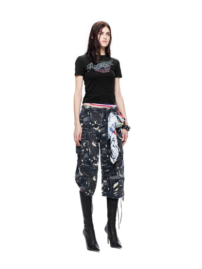 24ans Enzyme Washed Hand Distressed Custom Camo Women&