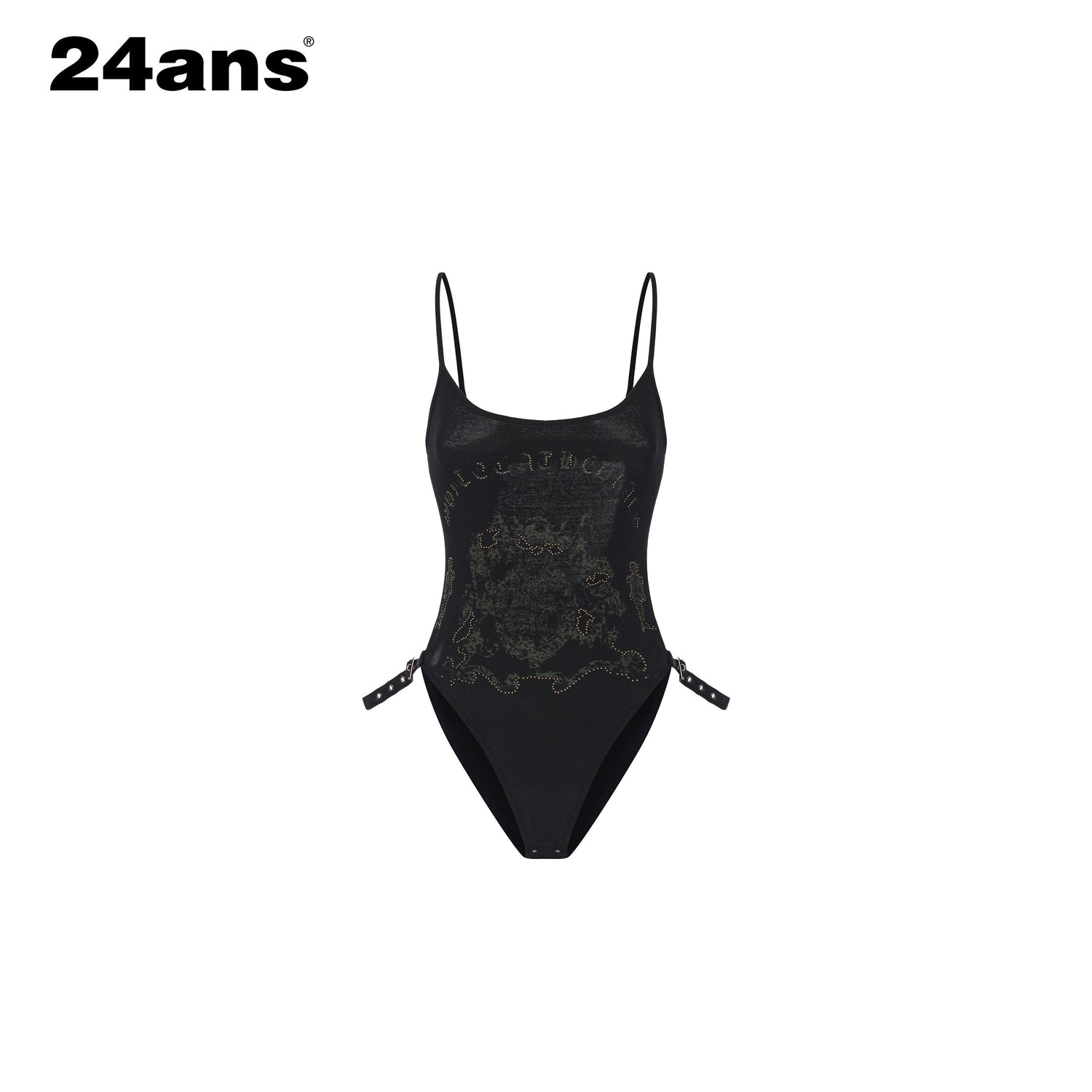 24ans_Exposed_Waist_Gothic_Print_Leather_Tie_Buckle_Beaded_Women&