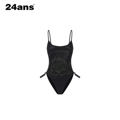 24ans_Exposed_Waist_Gothic_Print_Leather_Tie_Buckle_Beaded_Women&