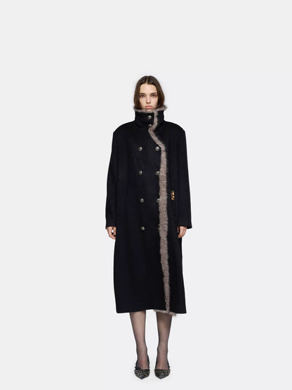 24ans Faux Fur Collar Plaid Wool Blend Overcoat Jacket-1