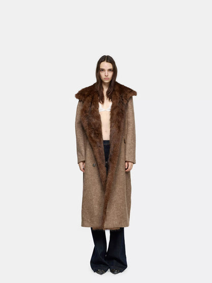 24ans Faux Fur Collar Plaid Wool Blend Overcoat Jacket-2