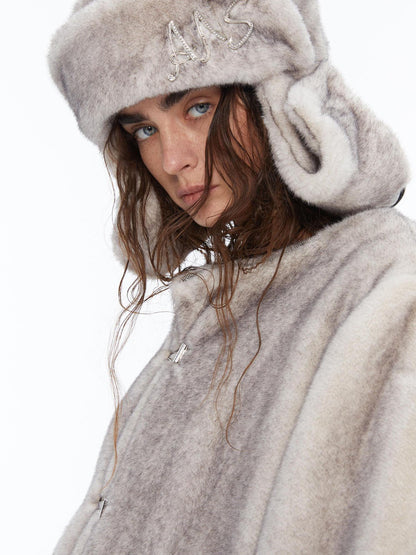 24ans Faux Fur Detachable Hat Hooded Jacket Shorts Set