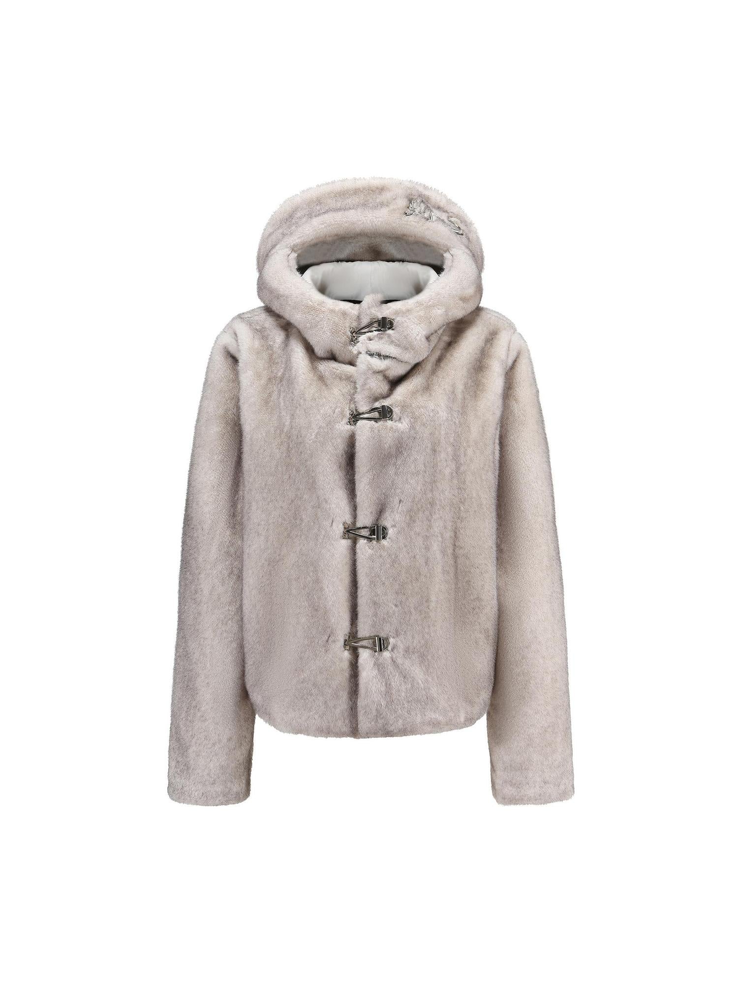 24ans Faux Fur Detachable Hat Hooded Jacket Shorts Set