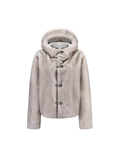 24ans Faux Fur Detachable Hat Hooded Jacket Shorts Set