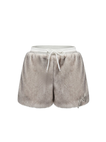 24ans Faux Fur Detachable Hat Hooded Jacket Shorts Set MISSTT