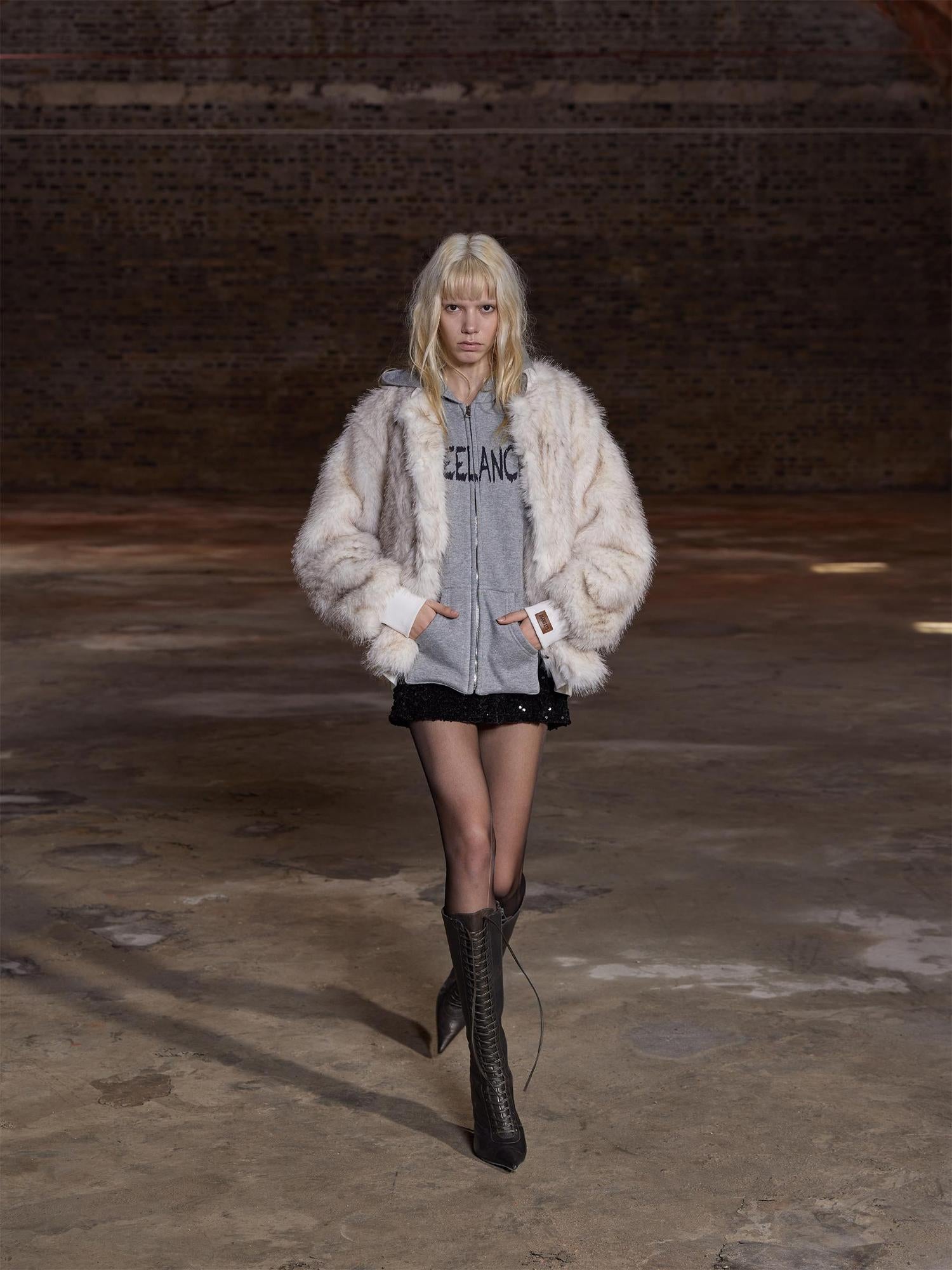 24ans Faux Fur Trim Detachable Hoodie Jacket
