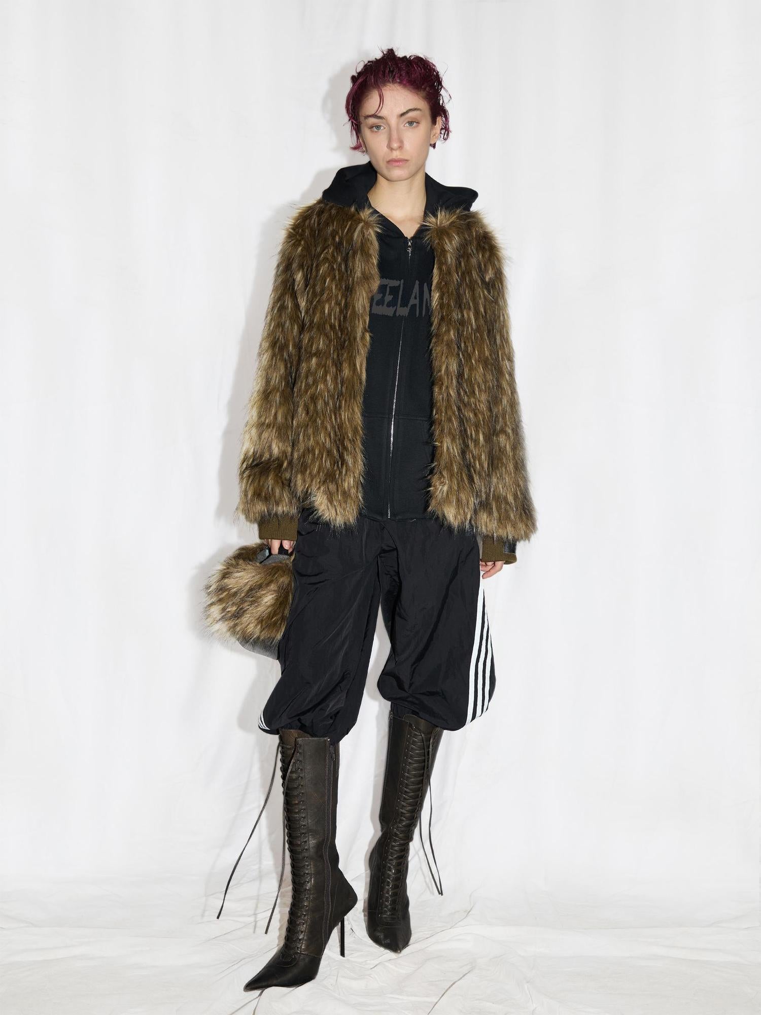 24ans Faux Fur Trim Detachable Hoodie Jacket