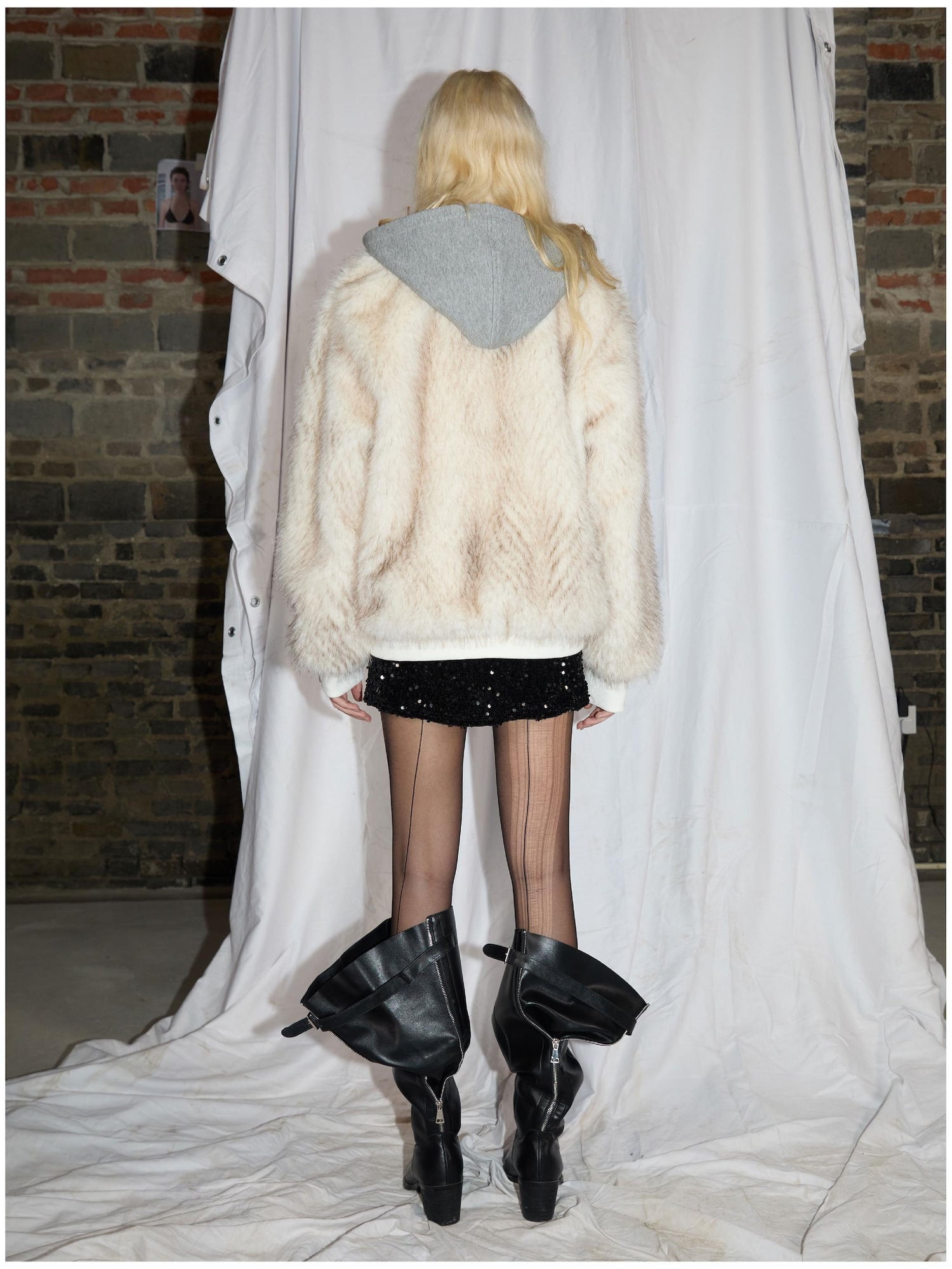 24ans Faux Fur Trim Detachable Hoodie Jacket