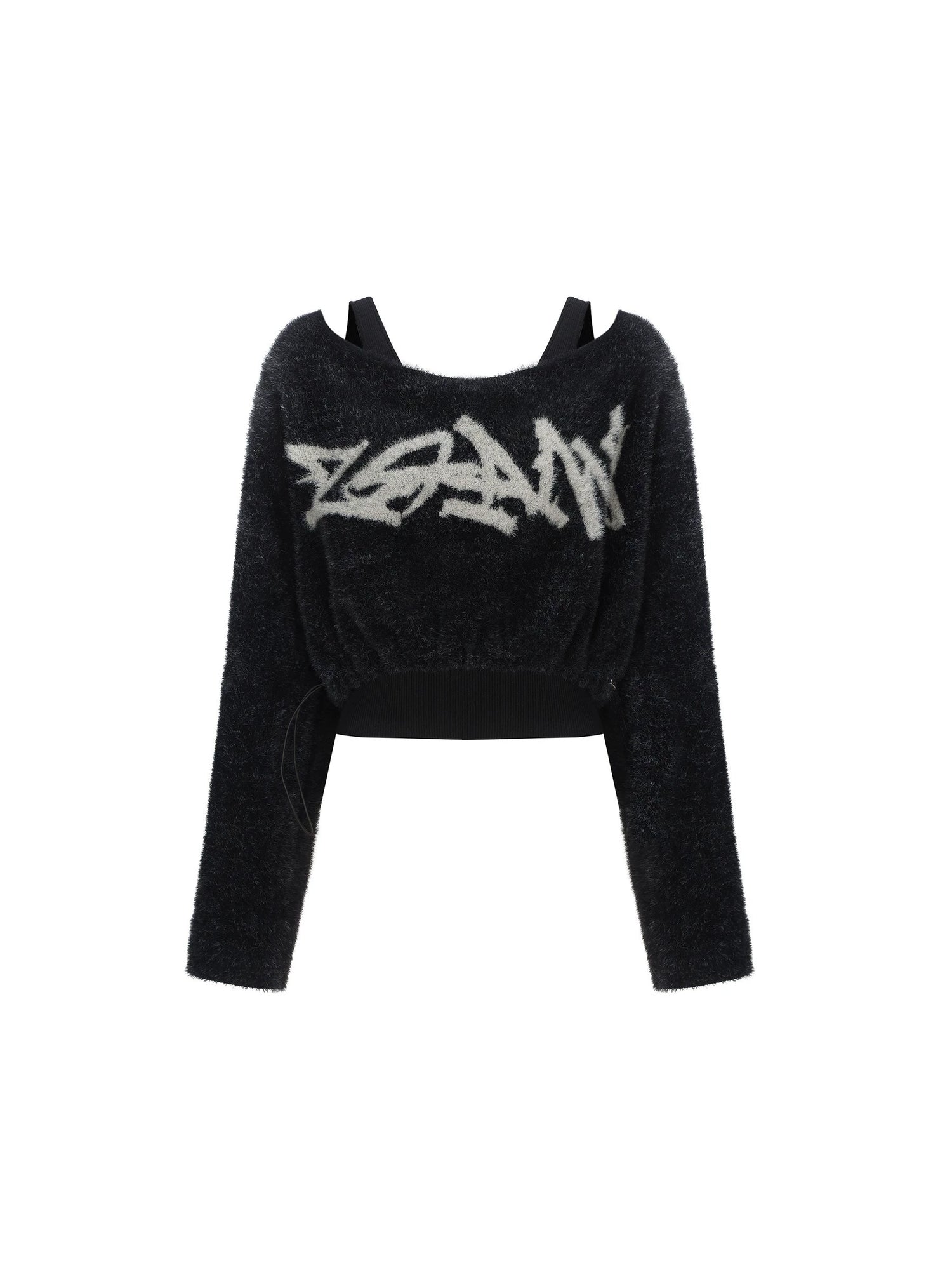 24ans Faux Two Piece Knit Set With Fleece Lining  V-Neck T-Shirt Long Sleeve MISSTT