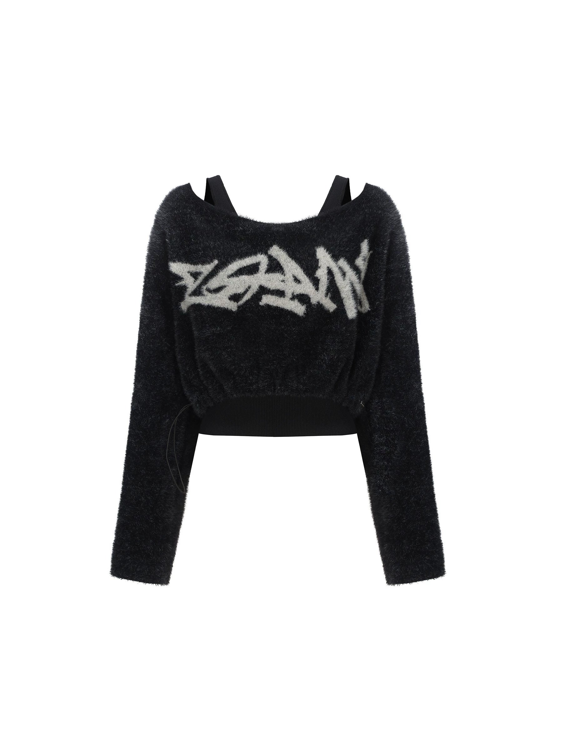 24ans Faux Two Piece Knit Set With Fleece Lining  V-Neck T-Shirt Long Sleeve MISSTT
