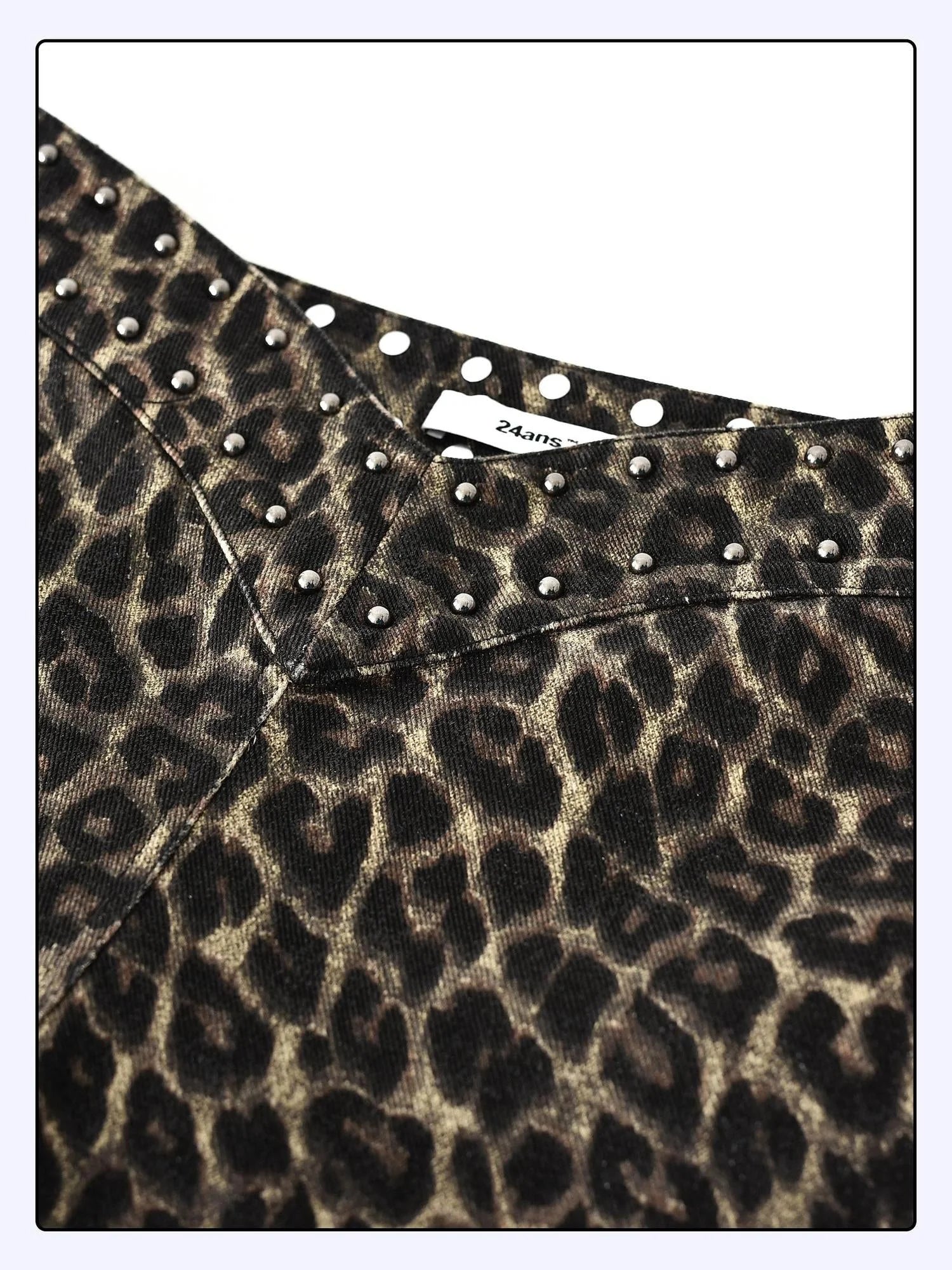 Flared Denim Pants With Studded Leopard Print