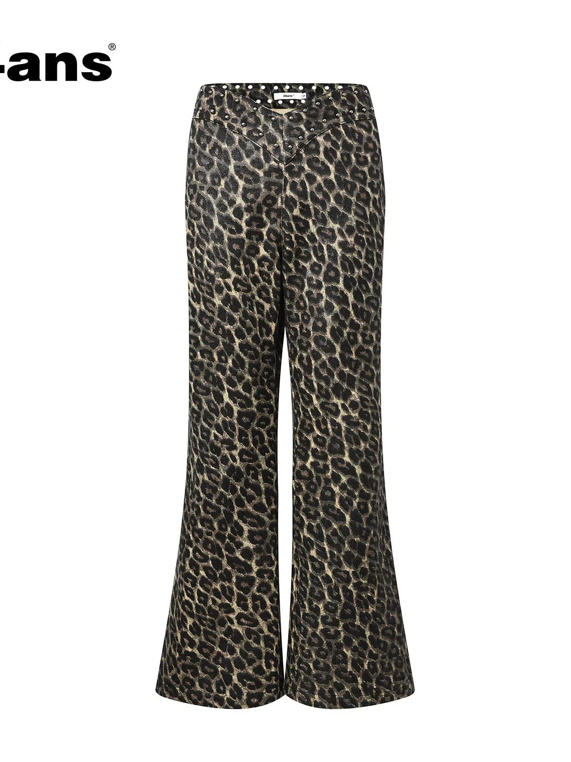 Flared Denim Pants With Studded Leopard Print