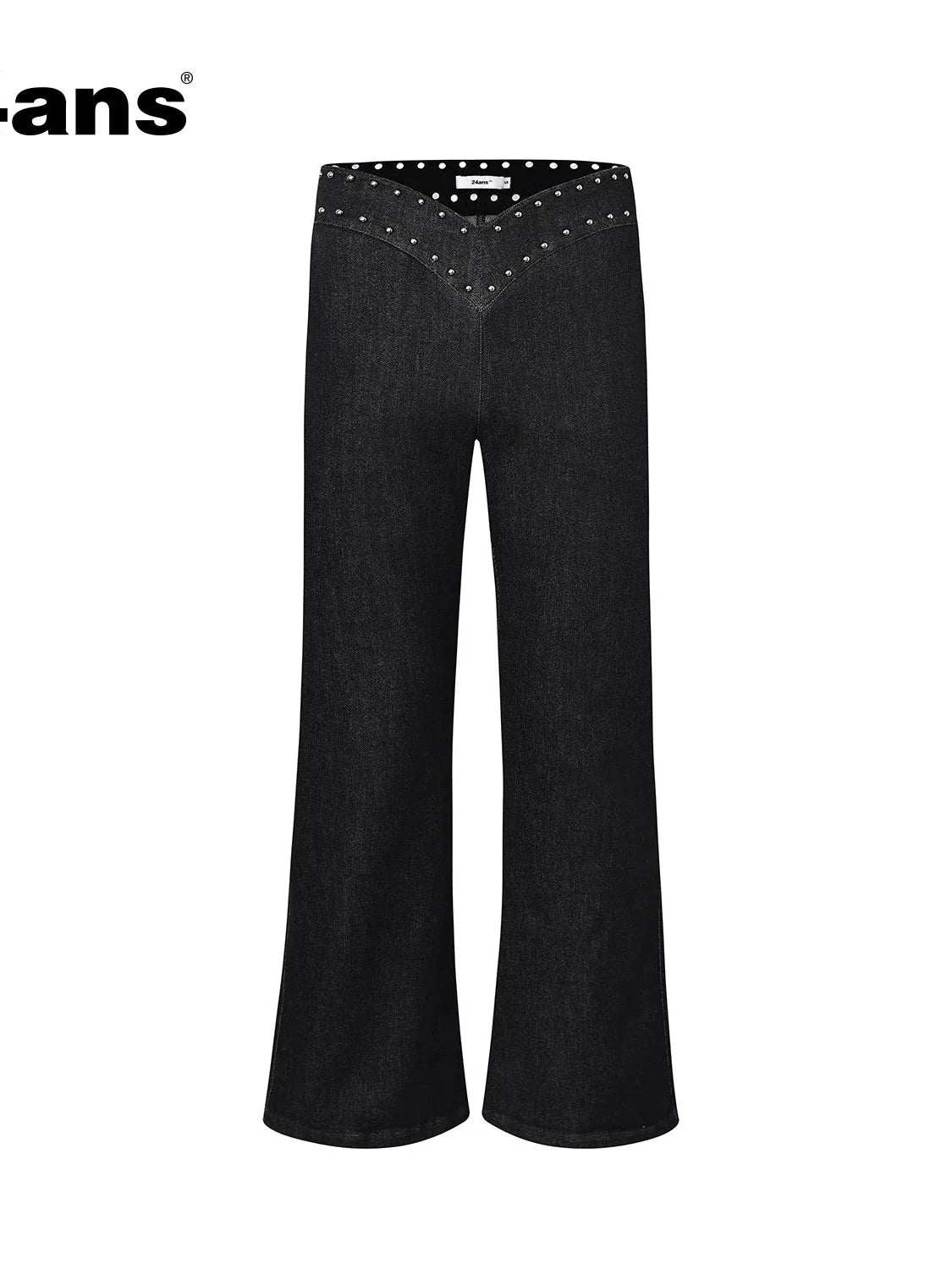 Flared Denim Pants With Studded Leopard Print